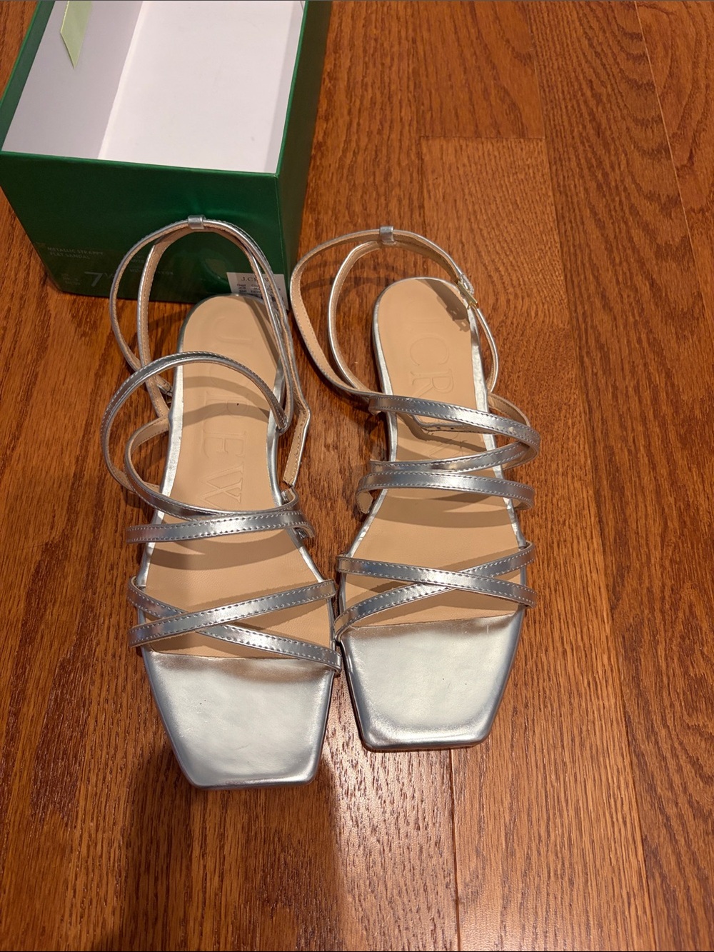 J.Crew Silver Metallic Strappy Flat Sandal